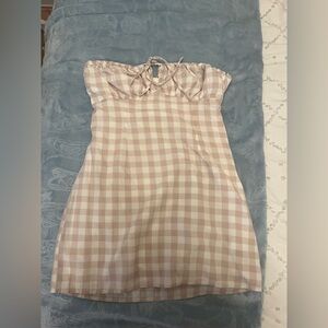 Pink Gingham Strapless Dress